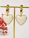 Boucles d’oreilles cœur blanc en acier inoxydable doré