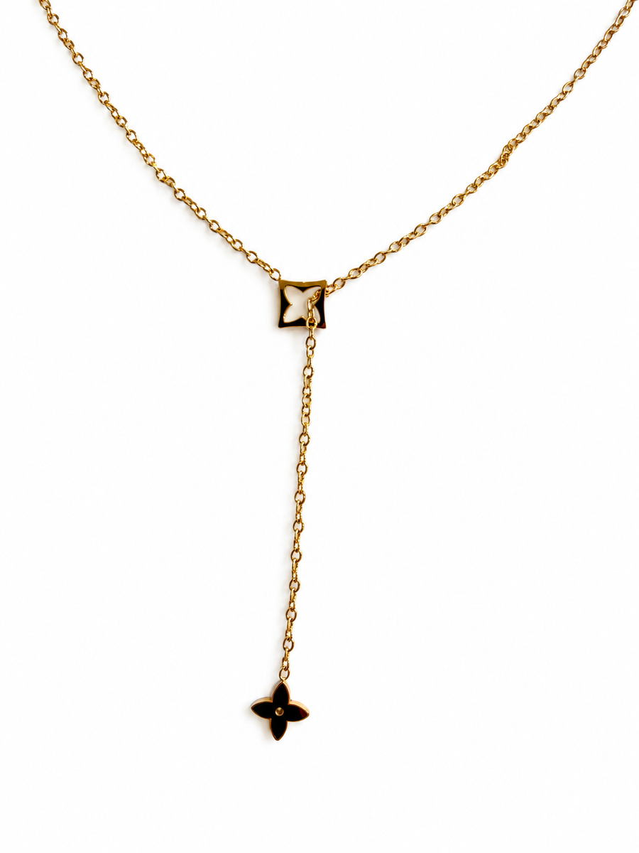 Verstellbare Lariat-Halskette mit Stern aus Edelstahl – Goldfarbene Kette mit Nordstern-Anhänger