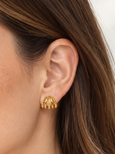 Boucles d’oreilles minimaliste multirangs en acier inoxydable doré – Effet éventail