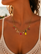 Collier Fruits Colorés en Acier Inoxydable Doré | Bijou Tendance Été