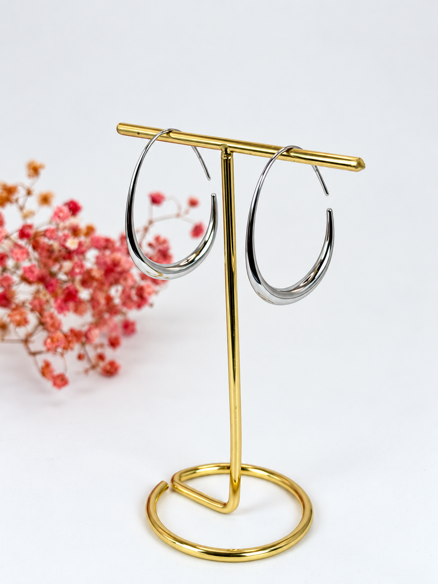 Boucles d'oreilles créoles ovales ouvertes en acier inoxydable – Dorées ou argentées – 4 cm