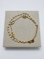 Bracelet fin double chaînes d’ancre en acier inoxydable doré et perles – bijou femme élégant et tendance