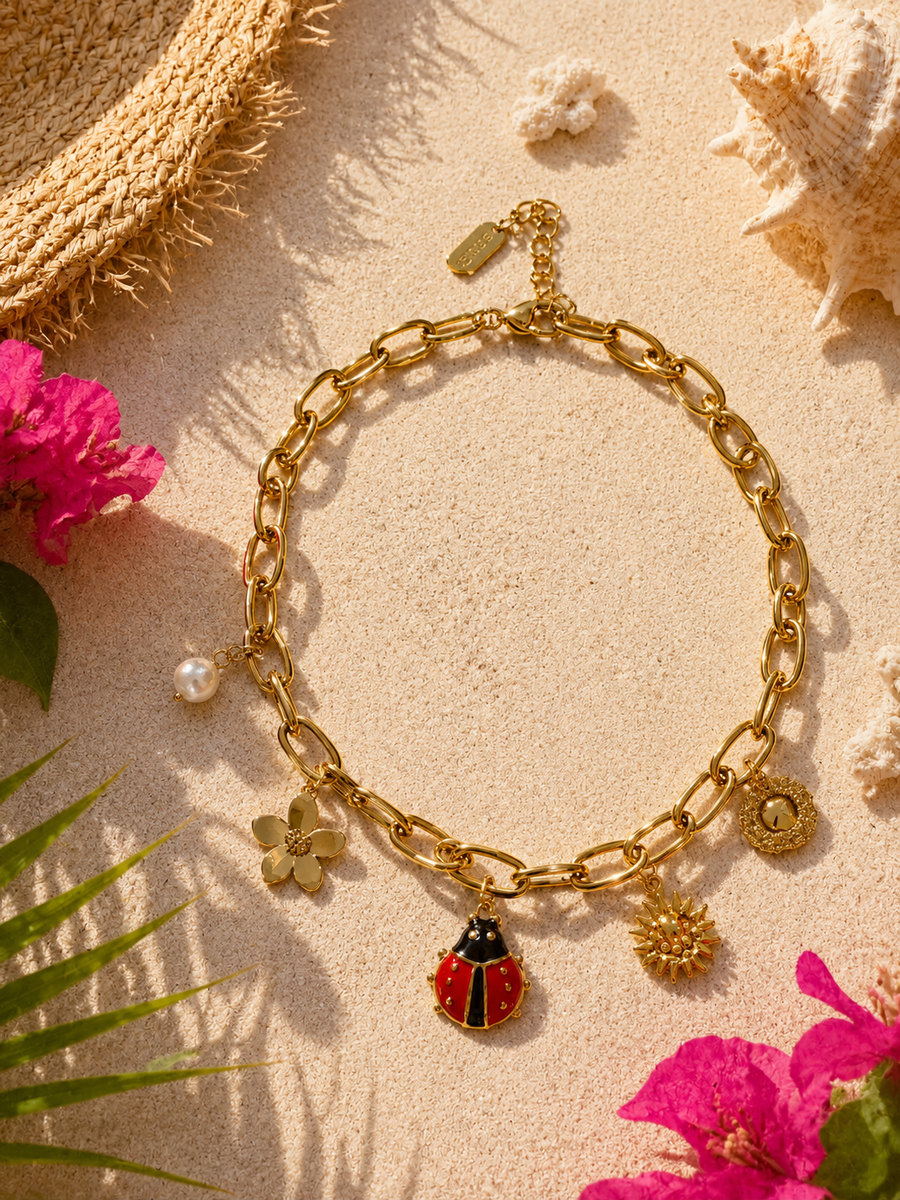 Collier Coccinelle Soleil Doré en Acier Inoxydable | Bijou Bohème Femme