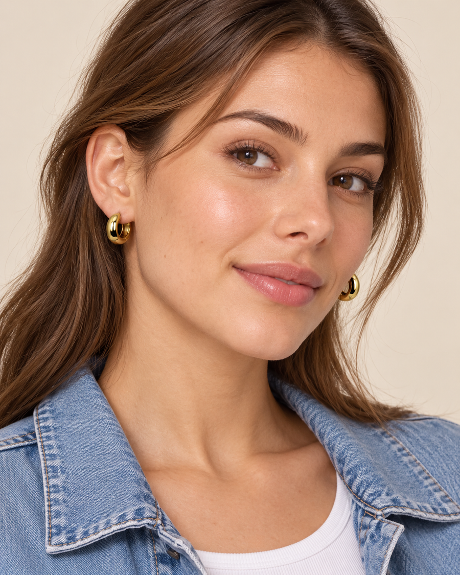 Boucles créoles bombées en acier inoxydable doré ou argenté – 1,8 cm