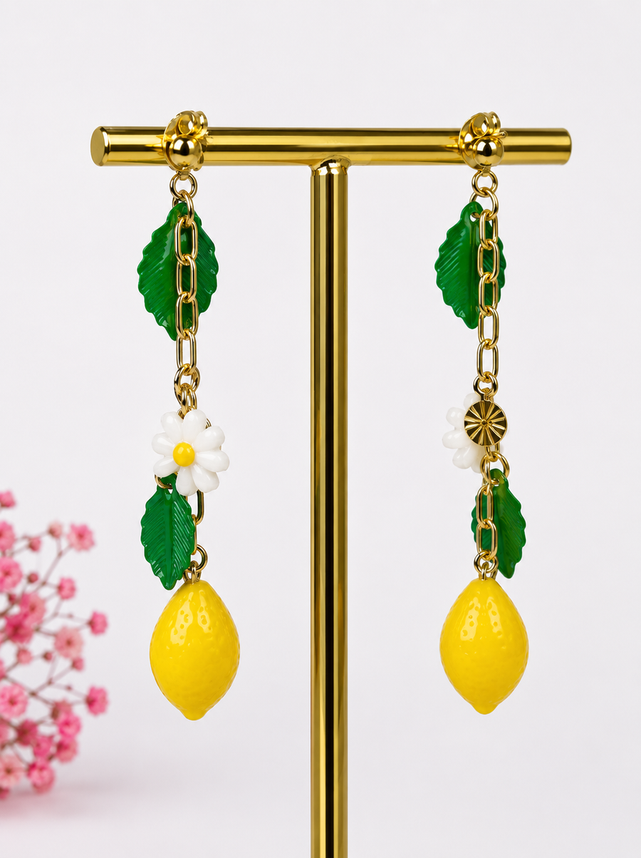 Boucles d’oreilles citron pendantes 7 cm – Acier inoxydable doré