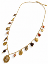 Collier Sautoir camée doré à breloques et perles fleuries en acier inoxydable