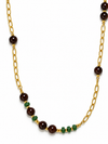 Sautoir met amberkleurige en gemarmerde ecru kralen – 83 cm + 5 cm