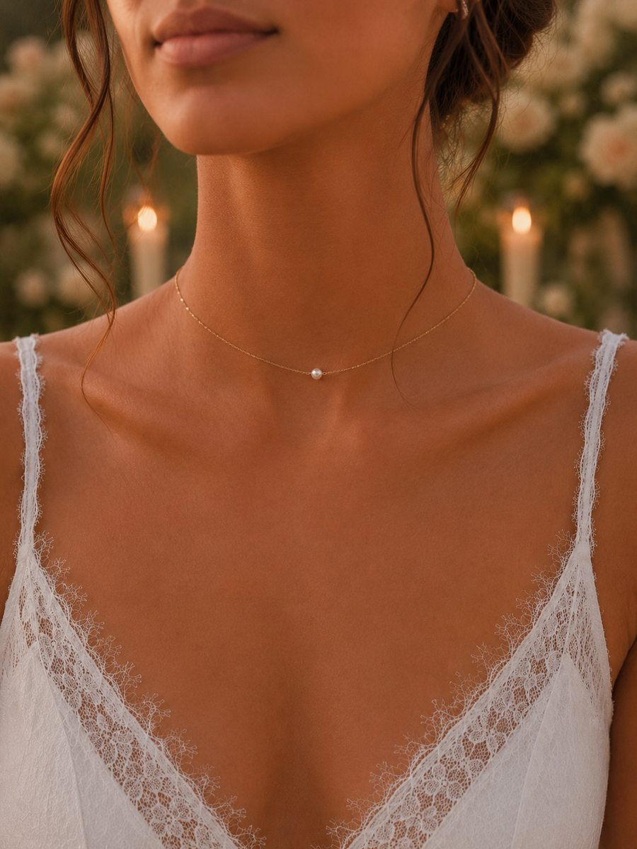 Chaîne de Dos et Collier Perle Minimaliste en Acier Inoxydable