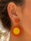 Orangefarbene und gelbe Sonnenohrringe, 5 cm Durchmesser – Der sonnige und böhmische Glanz des Sommers 🧡☀️