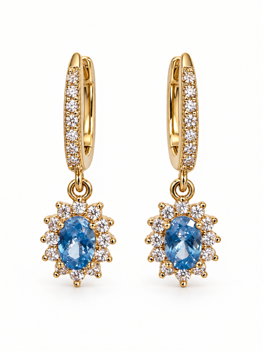 Boucles d’oreilles créoles dorées à pendentif ovale scintillant – Acier inoxydable, 3 coloris