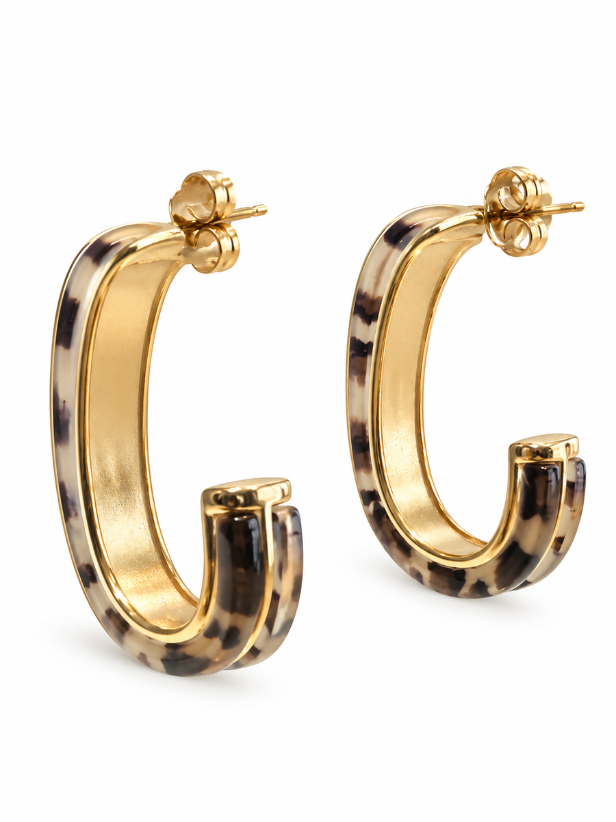 Boucles d’oreilles créoles ovales en acier inoxydable doré – 4 coloris, 3,5 cm