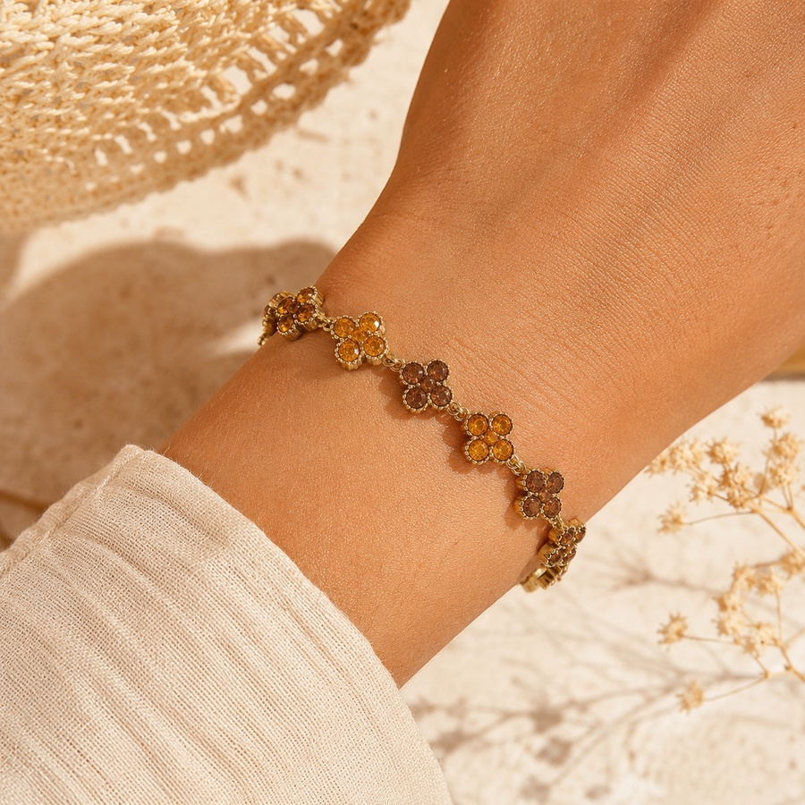 Bracelet Chance maron en acier inoxydable doré