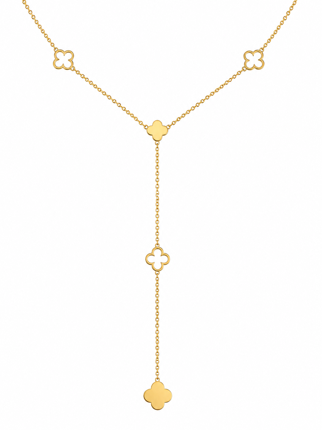 Collier Y trèfle doré en acier inoxydable – style chic et intemporel
