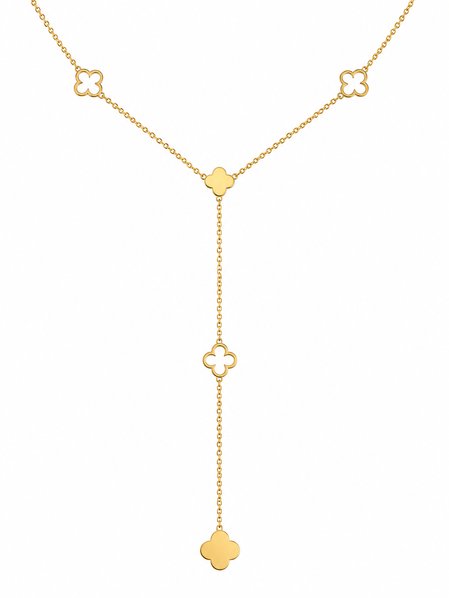 Collier Y trèfle doré en acier inoxydable – style chic et intemporel