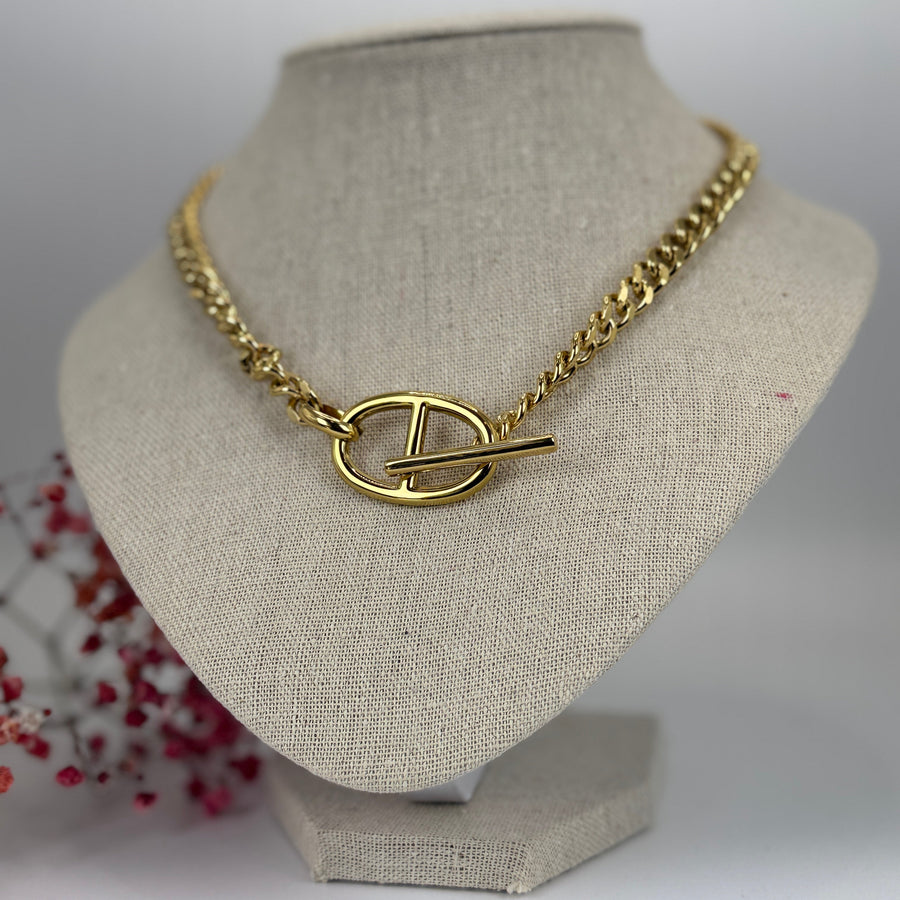 Ankerkettinghalsketting van roestvrij staal – Design knevelsluiting (goud- of zilverkleurig).