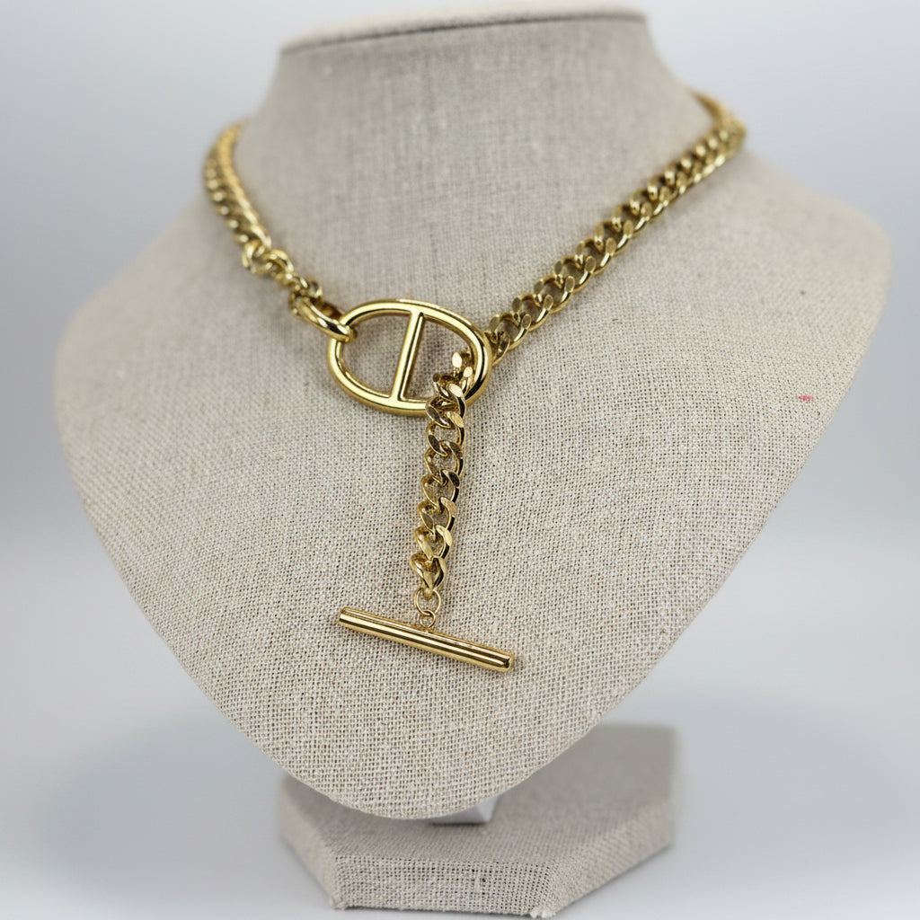 Collier chaîne d'ancre en acier inoxydable – Fermoir toggle design (doré ou argenté).