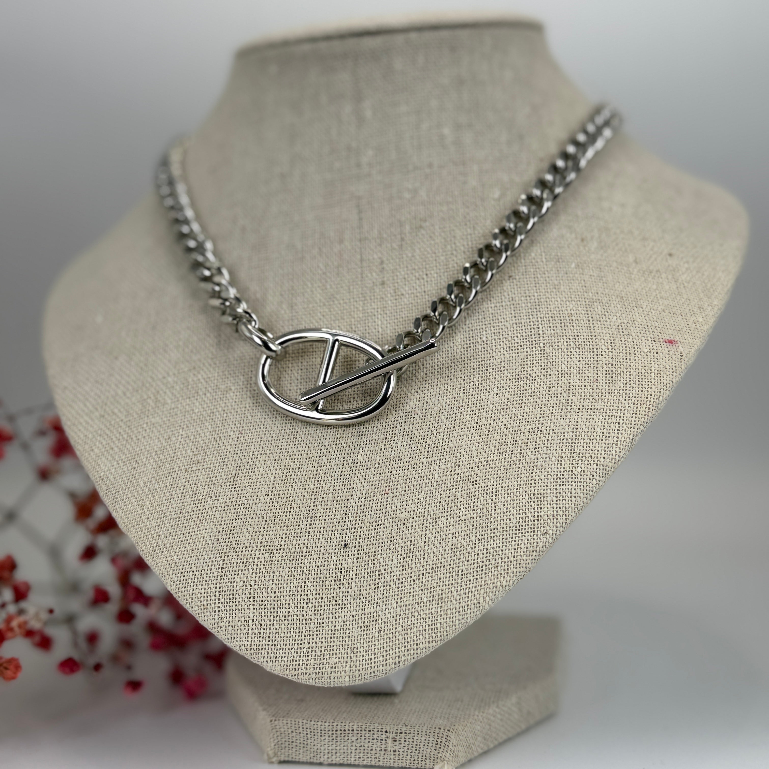Collier chaîne d'ancre en acier inoxydable – Fermoir toggle design (doré ou argenté).