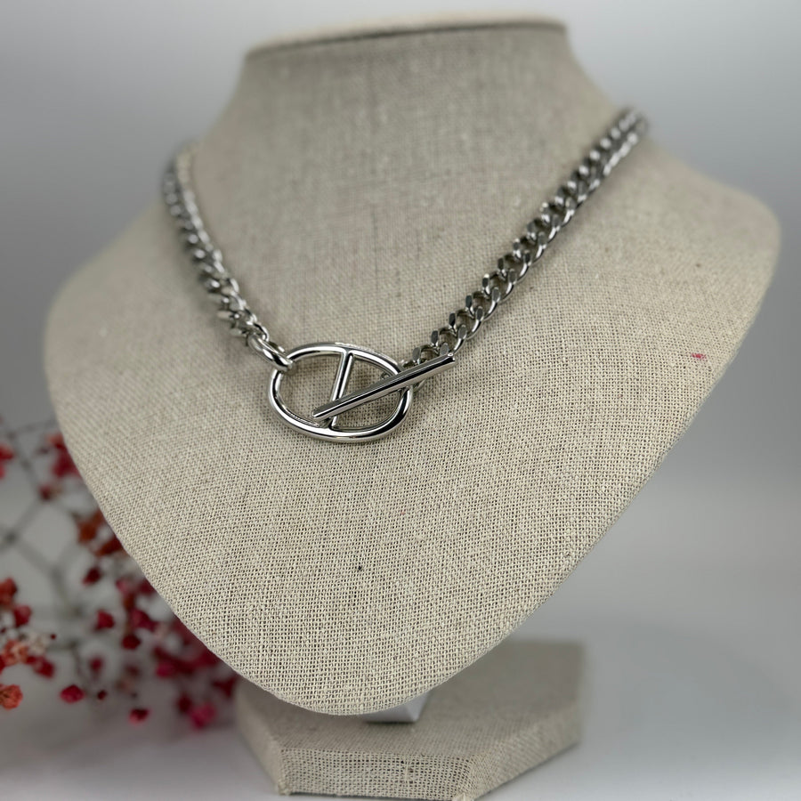 Ankerkettinghalsketting van roestvrij staal – Design knevelsluiting (goud- of zilverkleurig).