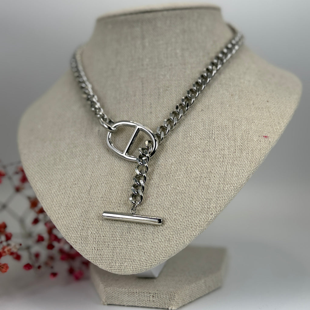 Collier chaîne d'ancre en acier inoxydable – Fermoir toggle design (doré ou argenté).