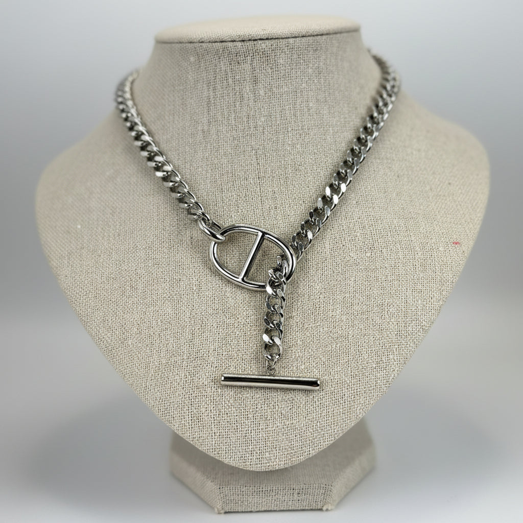 Collier chaîne d'ancre en acier inoxydable – Fermoir toggle design (doré ou argenté).
