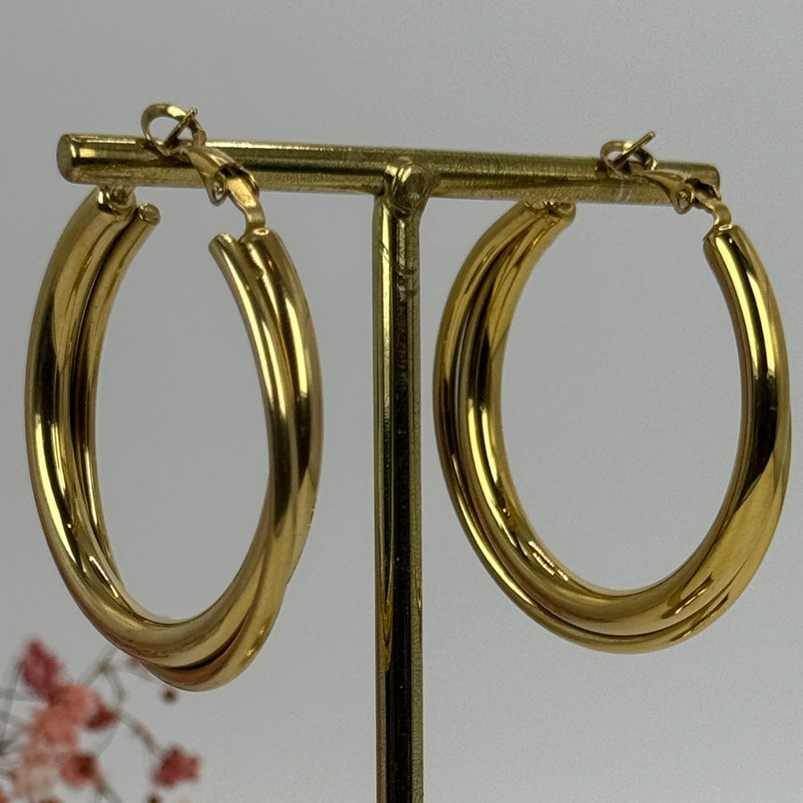 Creolen Doppel-Ohrringe, goldfarben, Edelstahl.