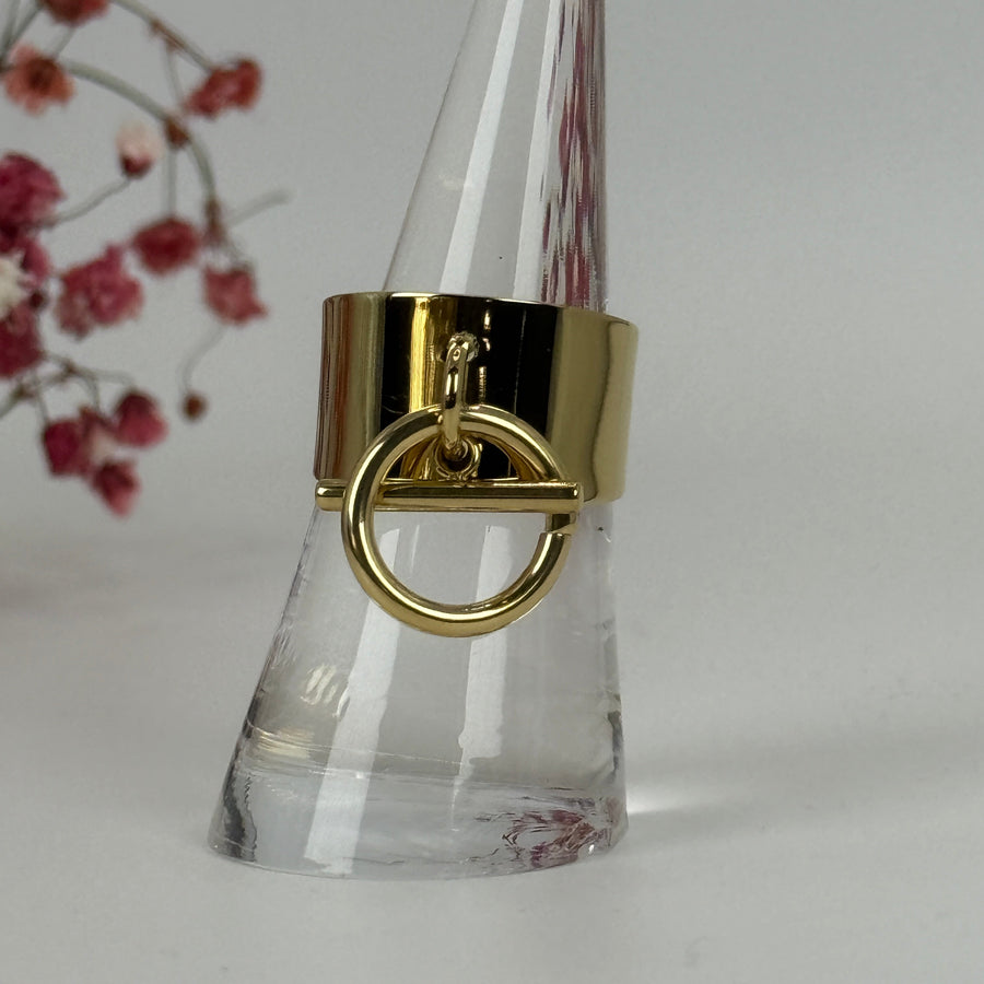 Bague ajustable breloque anneau mobile façon « toggle » en acier inoxydable – Dorée ou Argentée