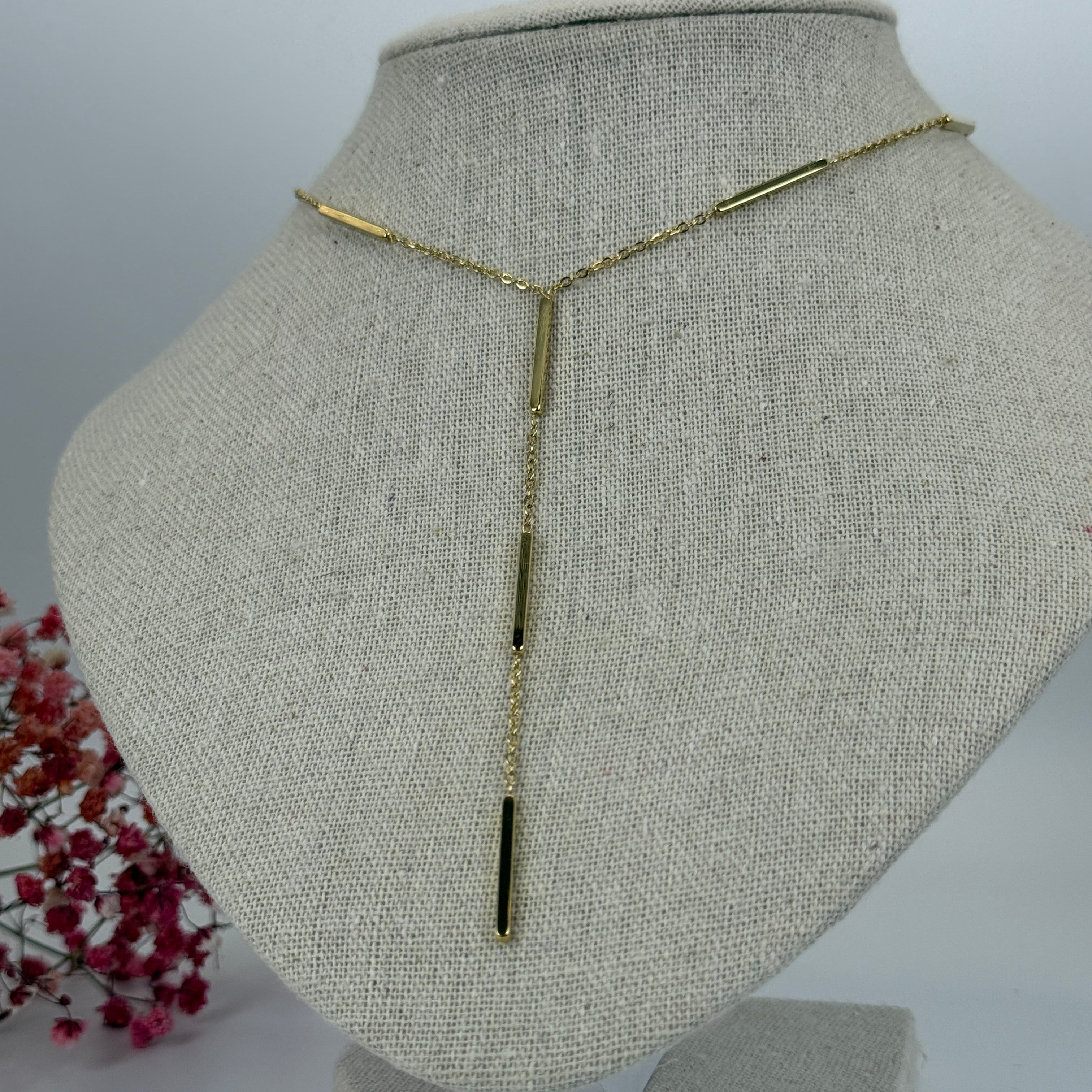 Verstellbare Halskette aus vergoldetem Edelstahl – Minimalistischer Lariat mit langen Stäben