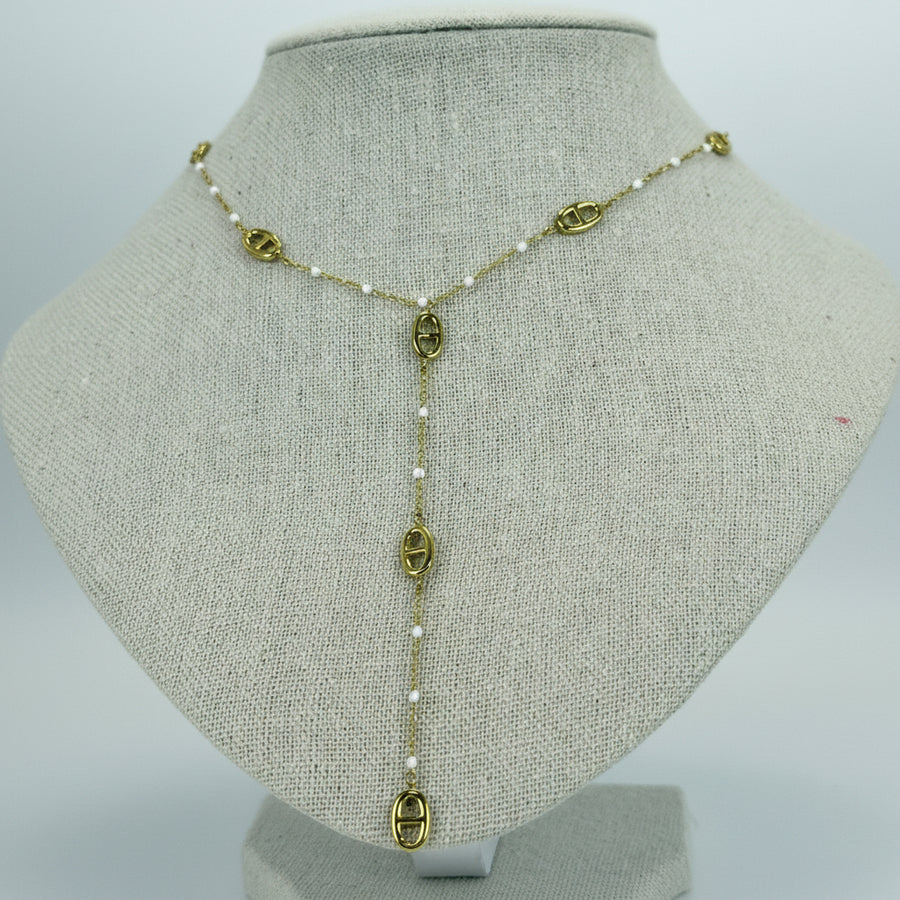 Verstellbare Edelstahlkette – goldene Ankerkette mit weißen Perlen