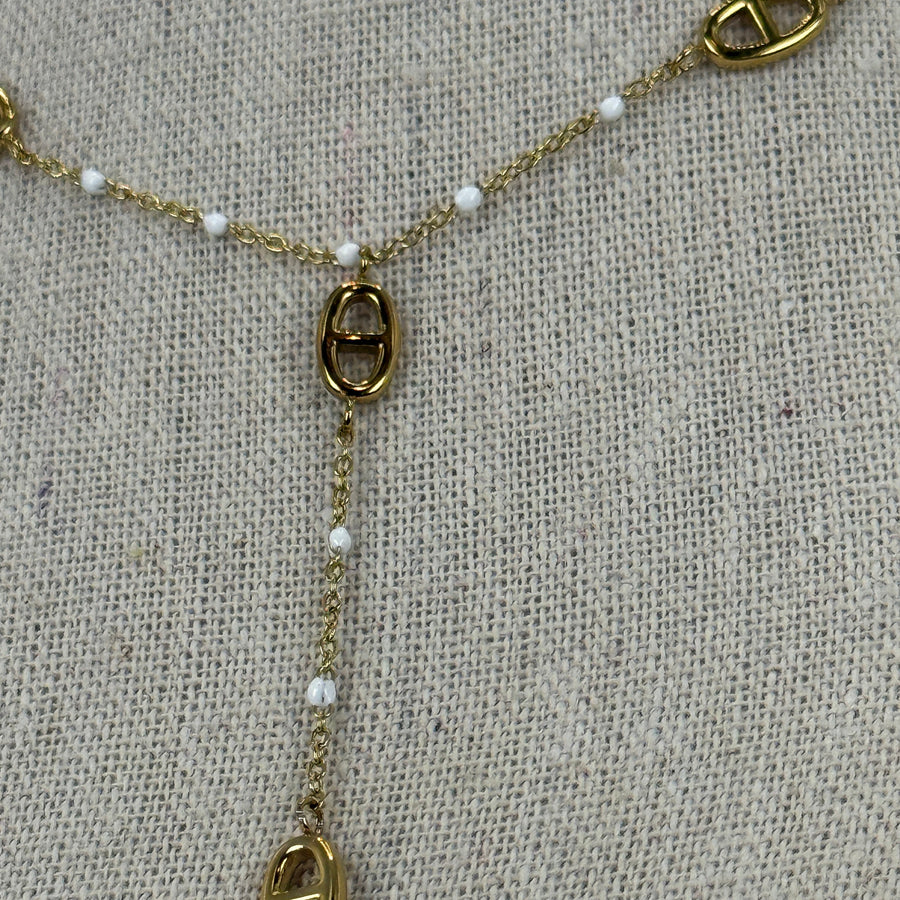 Verstellbare Edelstahlkette – goldene Ankerkette mit weißen Perlen