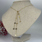 Collier Y (lariat) réglable en acier inoxydable – Chaîne fine dorée avec pendants rectangles.