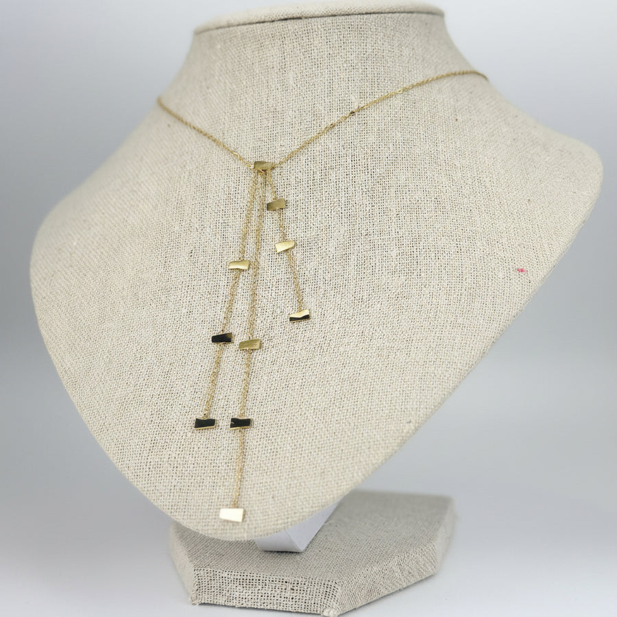 Y-Kette (Lariat) verstellbar aus Edelstahl – feine goldene Kette mit rechteckigen Anhängern.