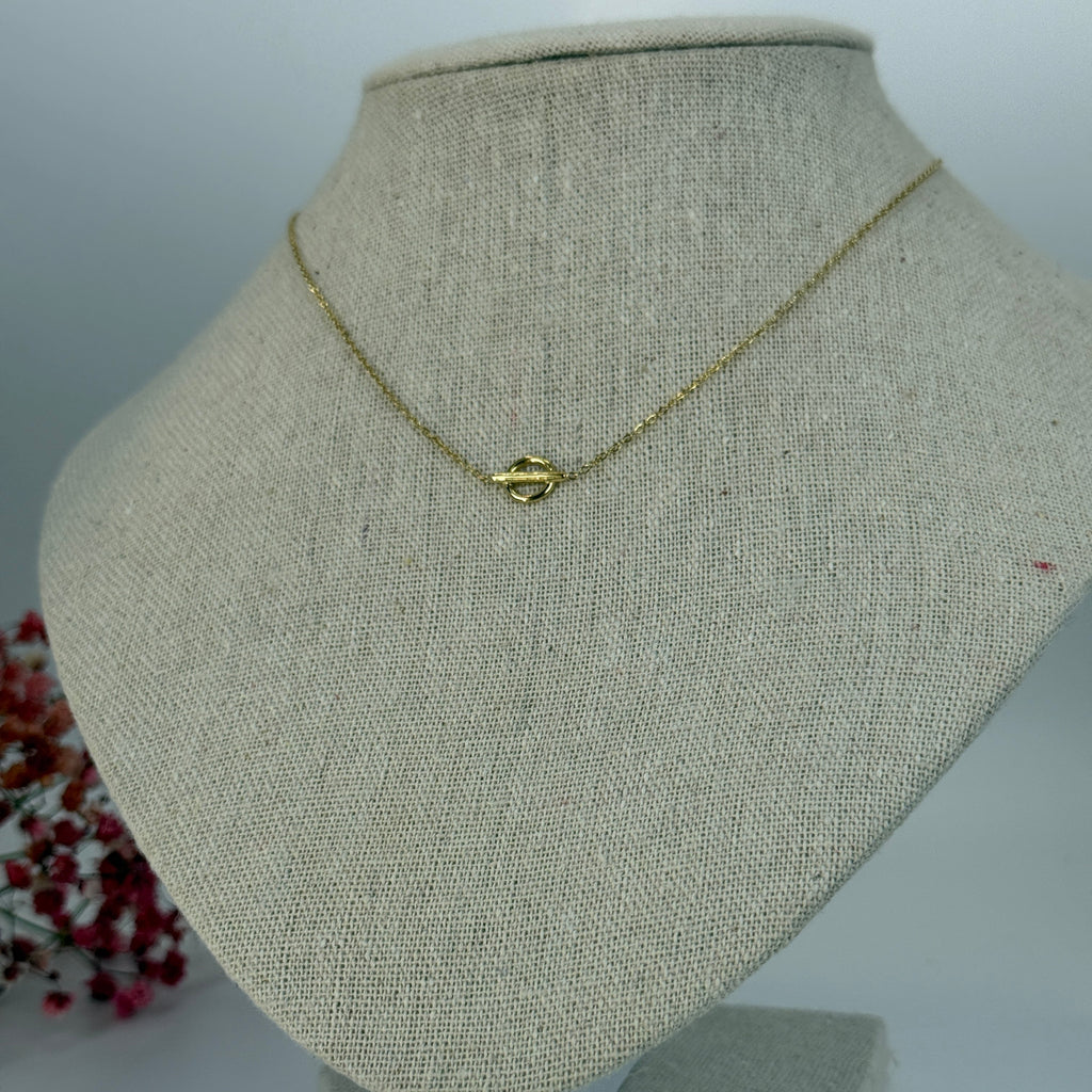 Verstellbare goldene Halskette aus Edelstahl – Feine Kette und Knebelverschluss-Anhänger.