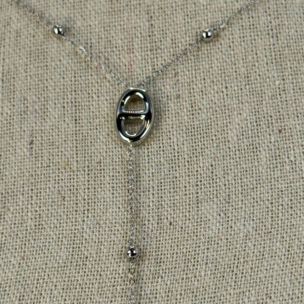 Collier Y argenté en acier inoxydable – Chaîne réglable avec pendentif chaîne d'ancre.