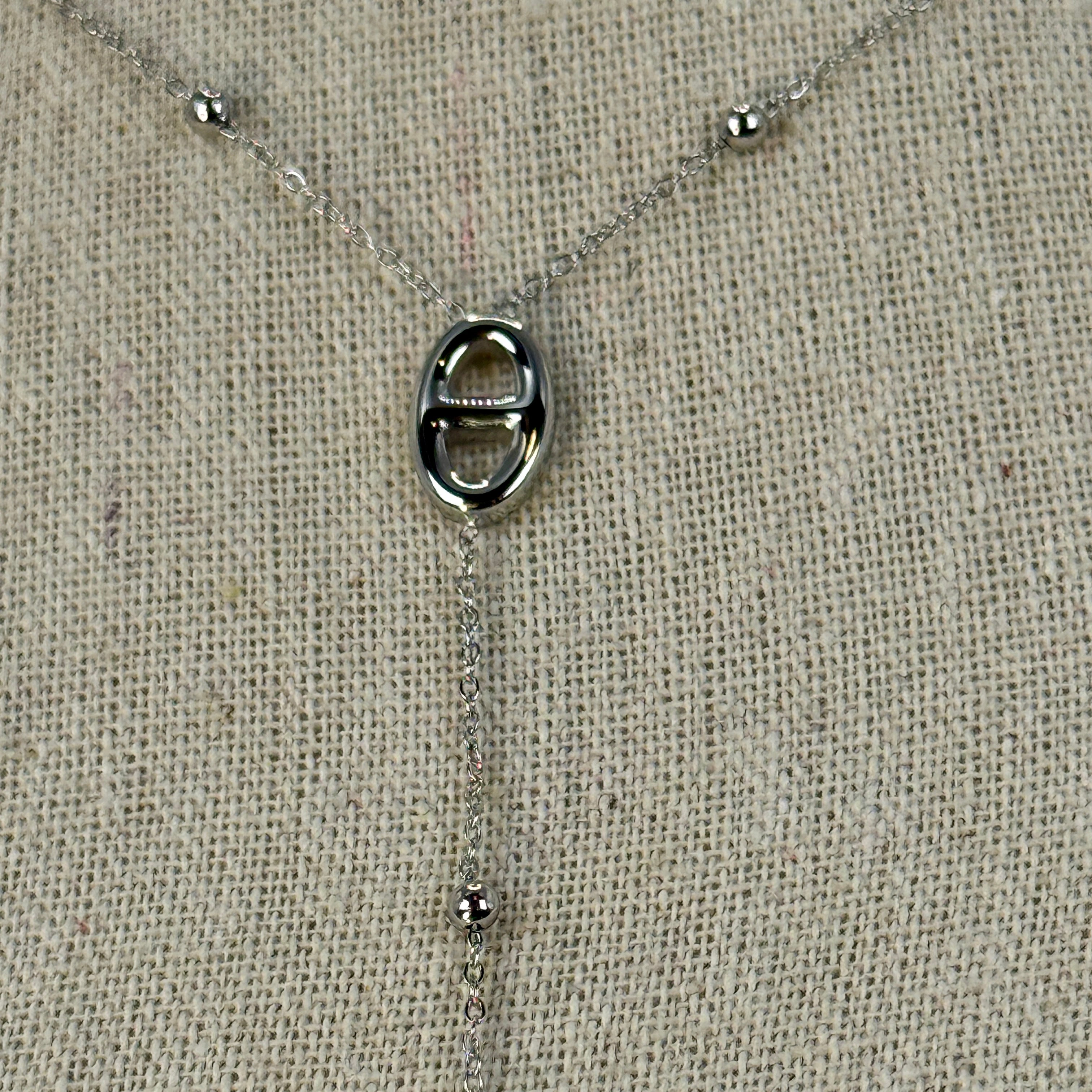 Collier Y argenté en acier inoxydable – Chaîne réglable avec pendentif chaîne d'ancre.