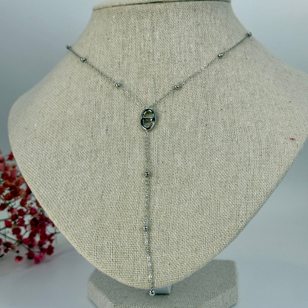 Collier Y argenté en acier inoxydable – Chaîne réglable avec pendentif chaîne d'ancre.