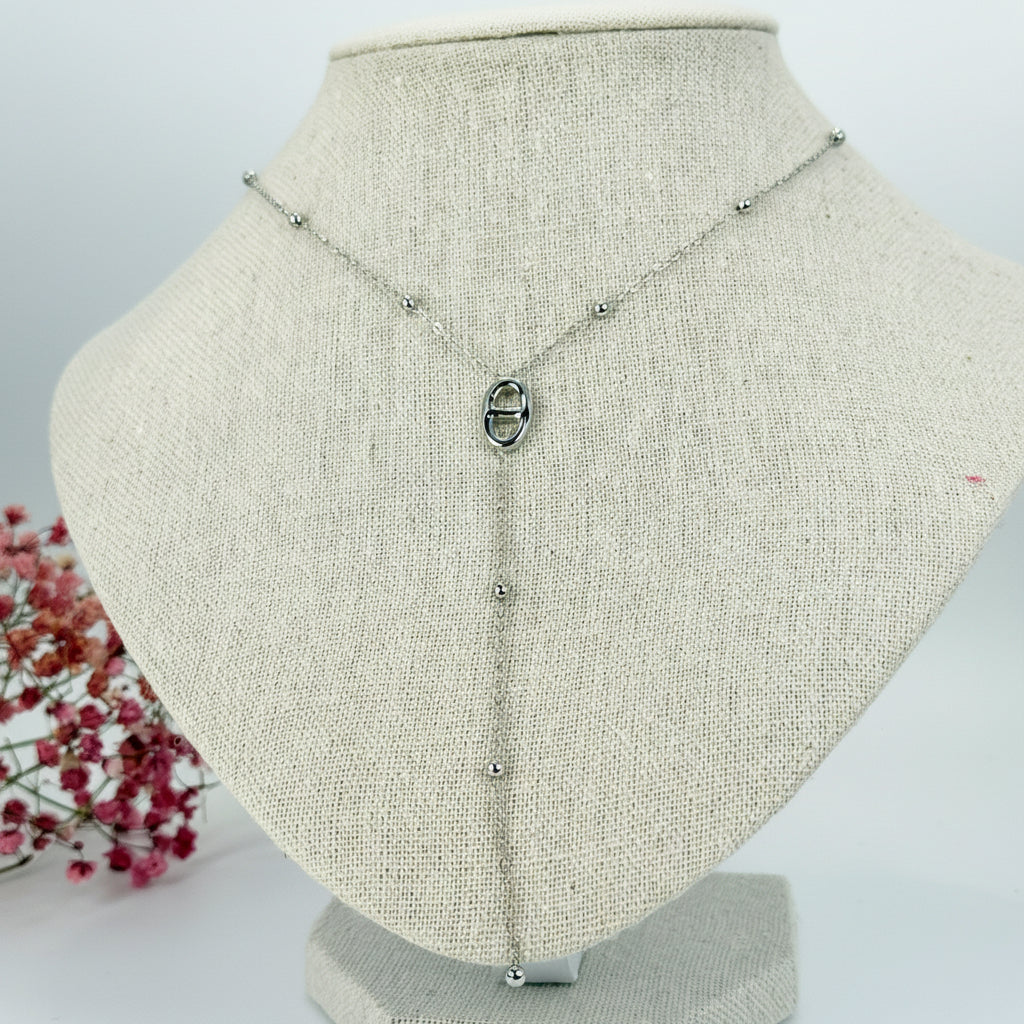 Collier Y argenté en acier inoxydable – Chaîne réglable avec pendentif chaîne d'ancre.