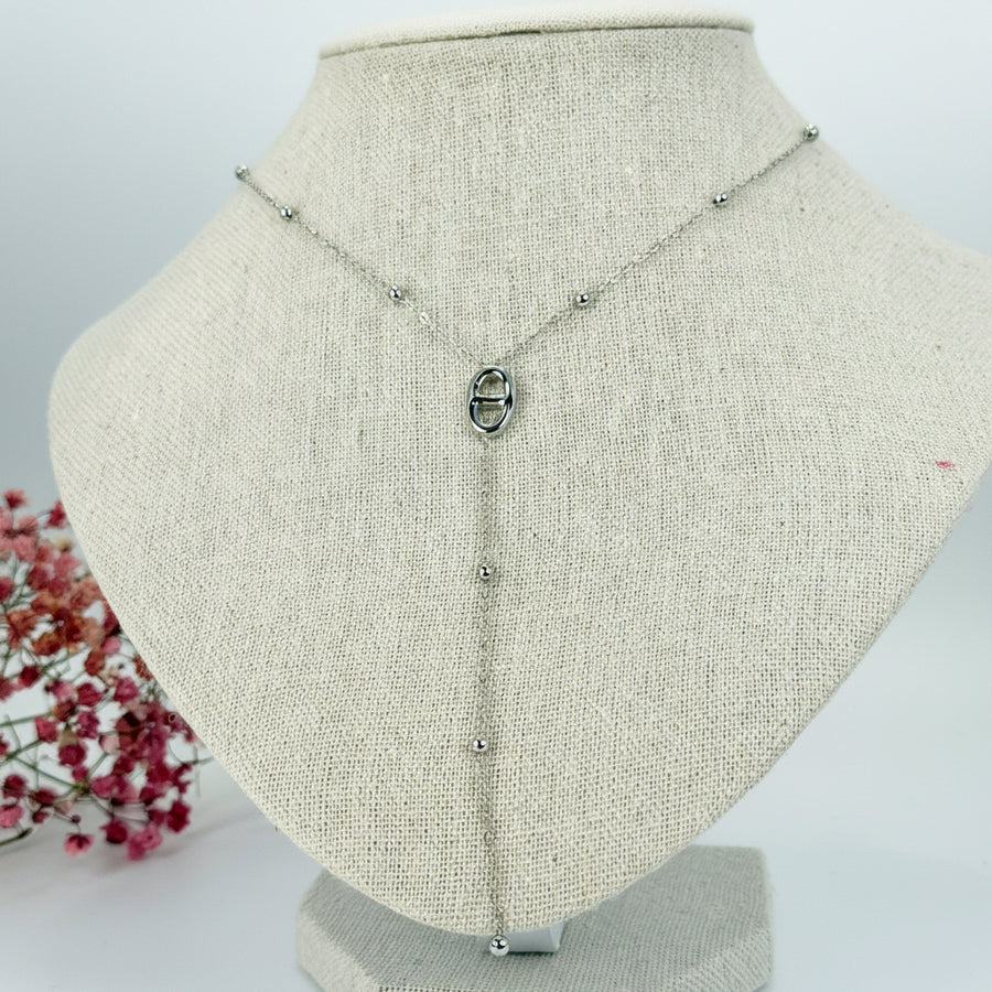 Y-Halskette aus silberfarbenem Edelstahl – verstellbare Kette mit Ankerkettenanhänger.