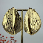 Boucles d’oreilles en acier inoxydable dorées ou argentées – Design feuille texturée moderne