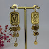 Boucles d’oreilles dorées en acier inoxydable – Style vintage médaillon et pampilles