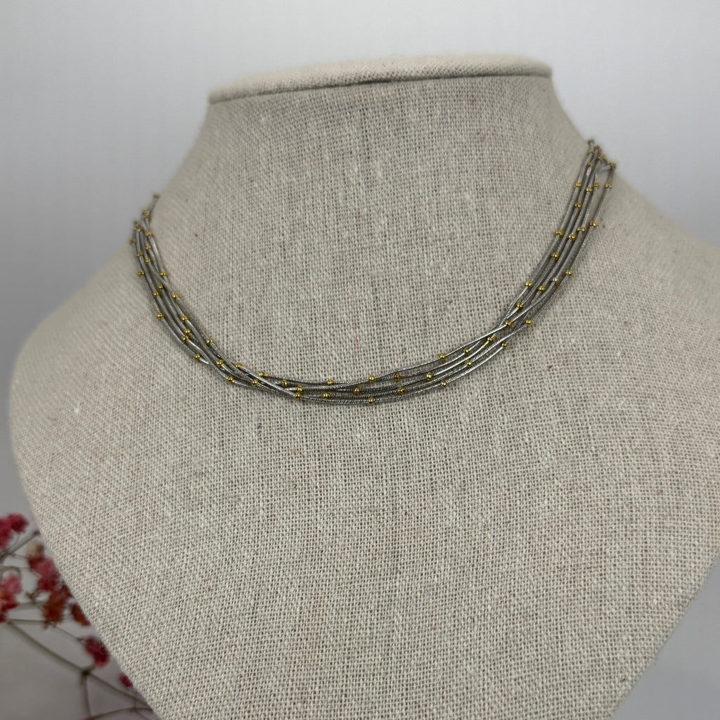 Collier multi-rangs acier inoxydable argent & or – Chaînes perlées élégantes