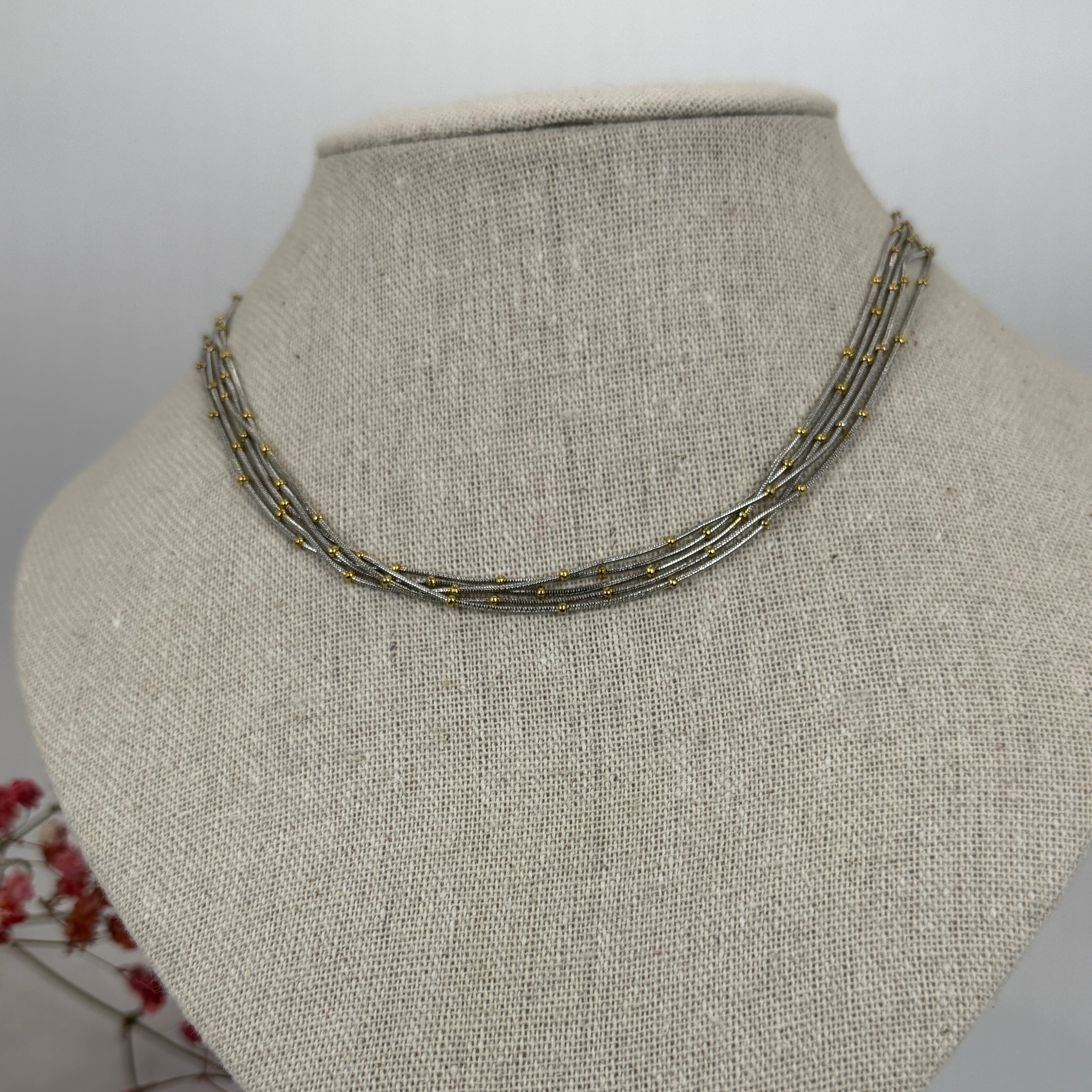 Collier multi-rangs acier inoxydable argent & or – Chaînes perlées élégantes