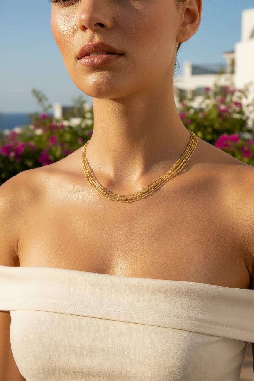 Roestvrijstalen zilveren & gouden multi-layer ketting – Elegante parelkettingen