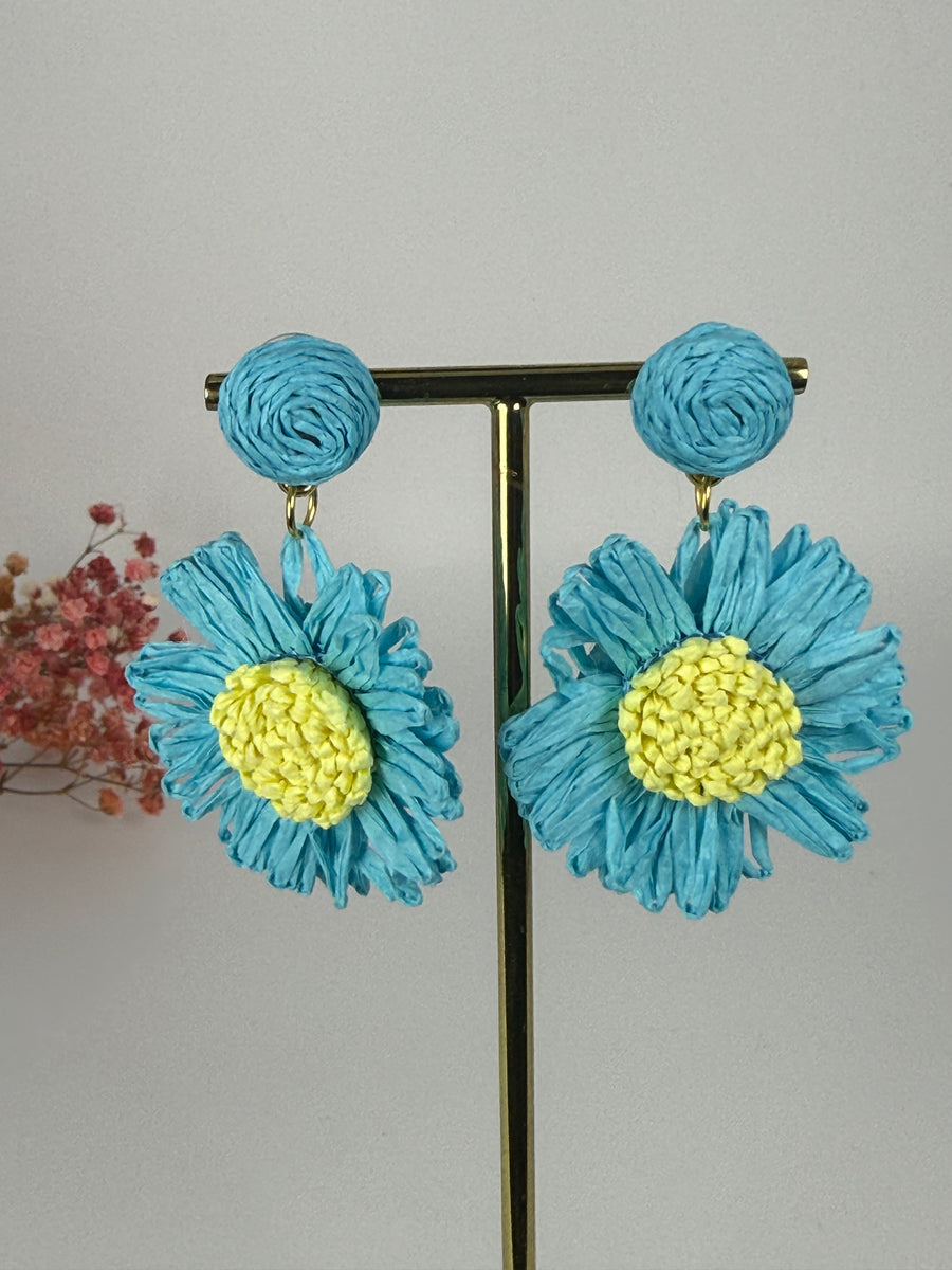 Boucles d’oreilles fleur bleu et jaune diamètre 4cm – L’esprit solaire et bohème de l’été 💙☀️