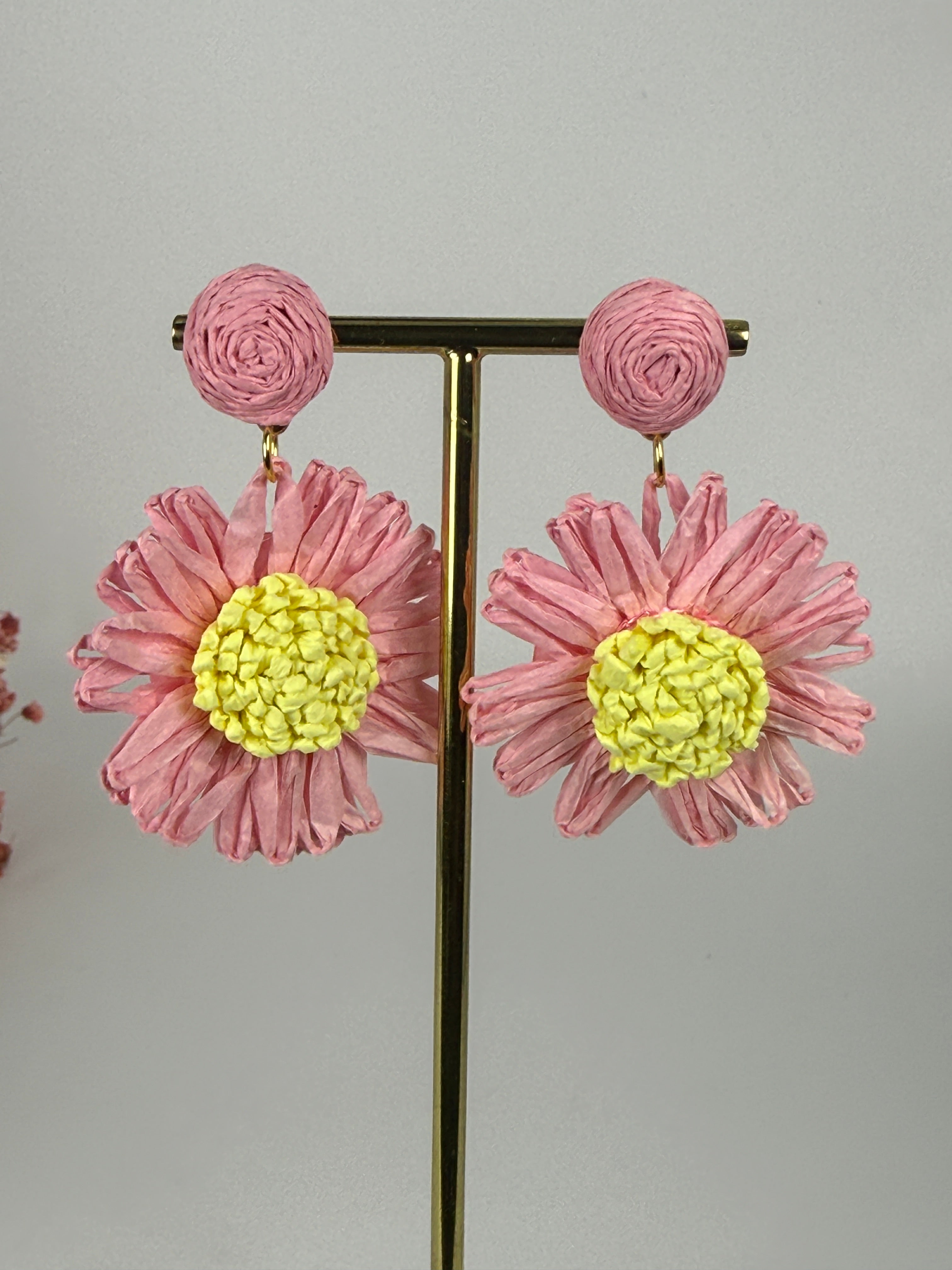 Boucles d’oreilles fleur rose et jaune diamètre 4cm – Douceur bohème et élégance estivale 🌸☀️