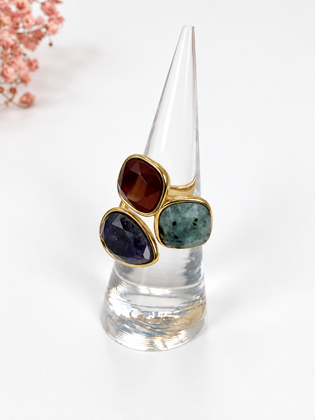 Verstellbarer Ring mit goldenen Blumen aus Edelstahl – Motiv 3 cm