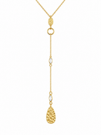 Collier Y doré martelées et détails cristaux - acier inoxydable – pendentif martelé &amp; cristaux