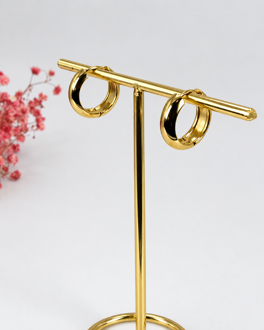 Boucles créoles bombées en acier inoxydable doré ou argenté – 1,8 cm
