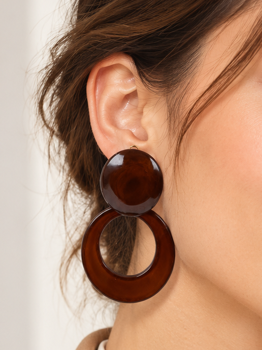 Boucles d’oreilles clips rondes en résine – 6,5 cm