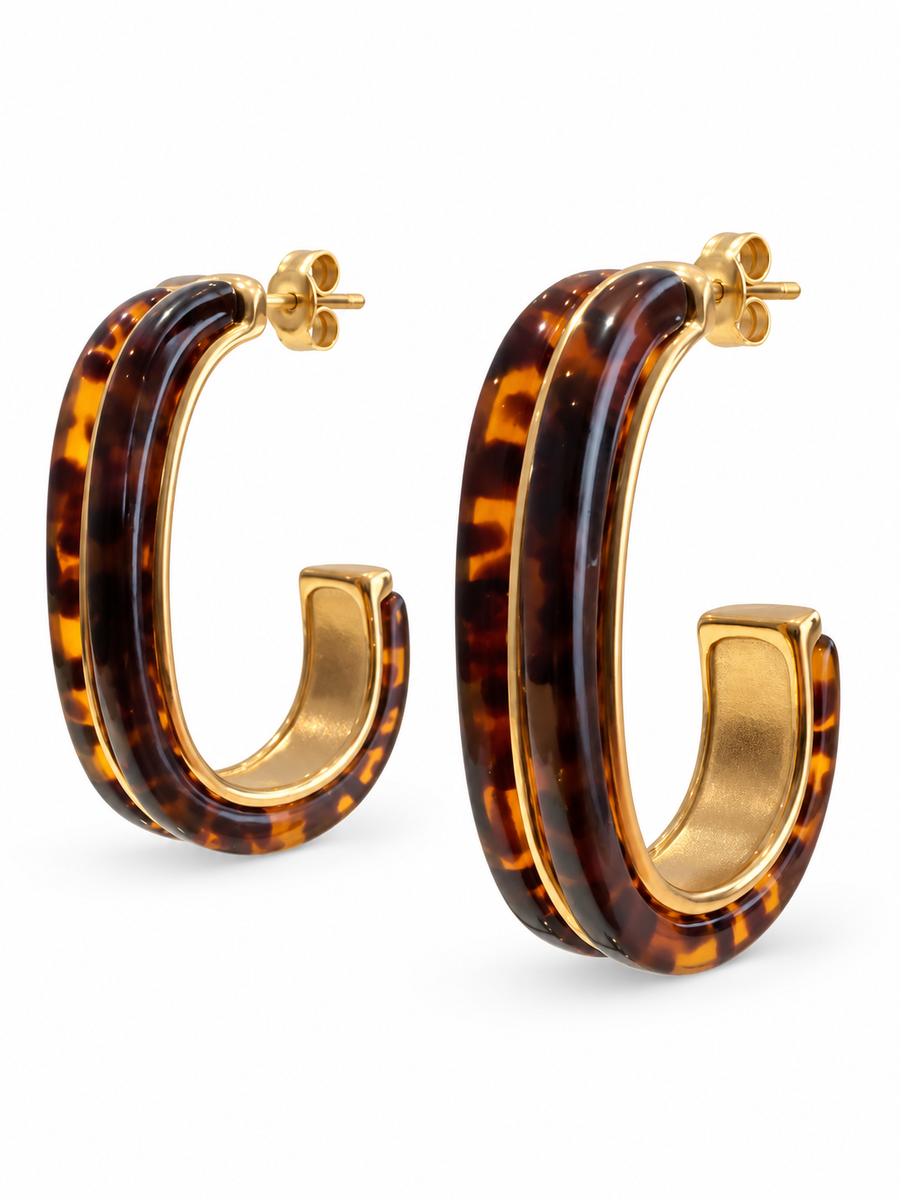 Boucles d’oreilles créoles ovales en acier inoxydable doré – 4 coloris, 3,5 cm