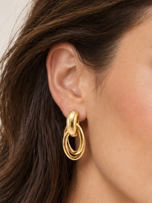 Boucles d’oreilles anneaux ovales entrelacés en acier inoxydable doré – 3,5 cm